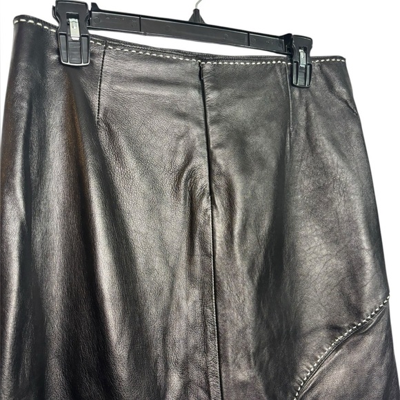 Poleci Soft Black Leather Pencil Stitch Knee Length Skirt Size 8 - Picture 5 of 12